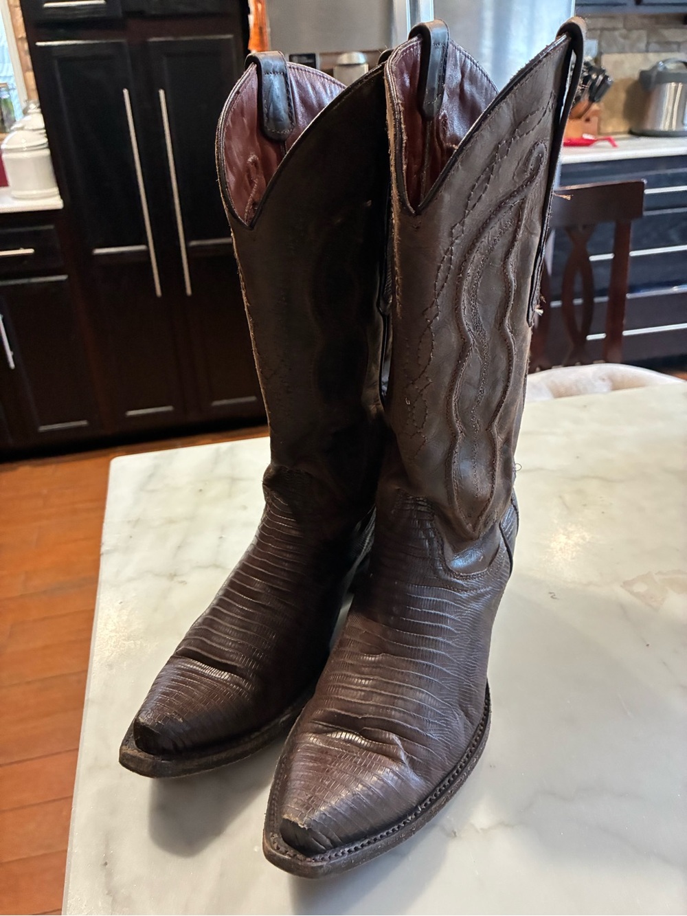 Vaccari Men’s Brown Exotic Lizard Leather Western Cowboy Boots - Size 9B